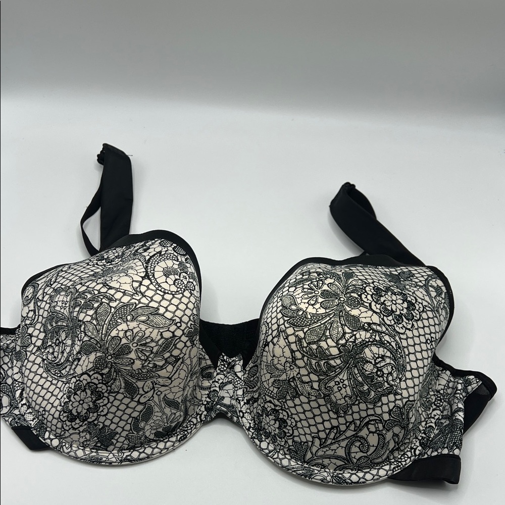 Cacique Black and Cream Patterned Underwire Bra 44D